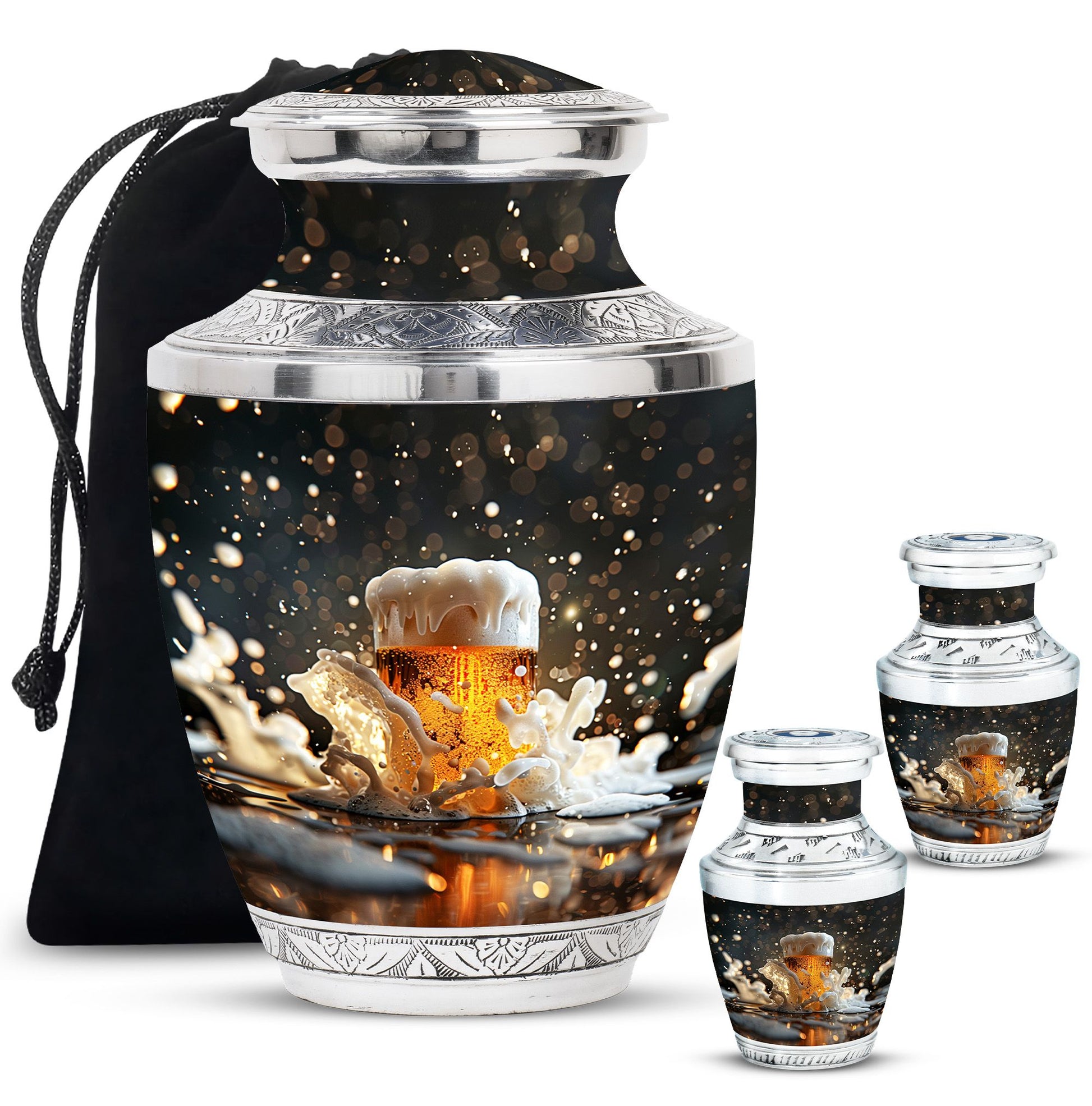 Beer Theme Large Urn With 2 Keepsake Urn
