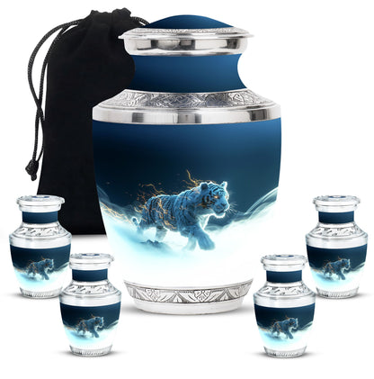 Tiger Theme Large Urn With 4 Keepsake Urn
