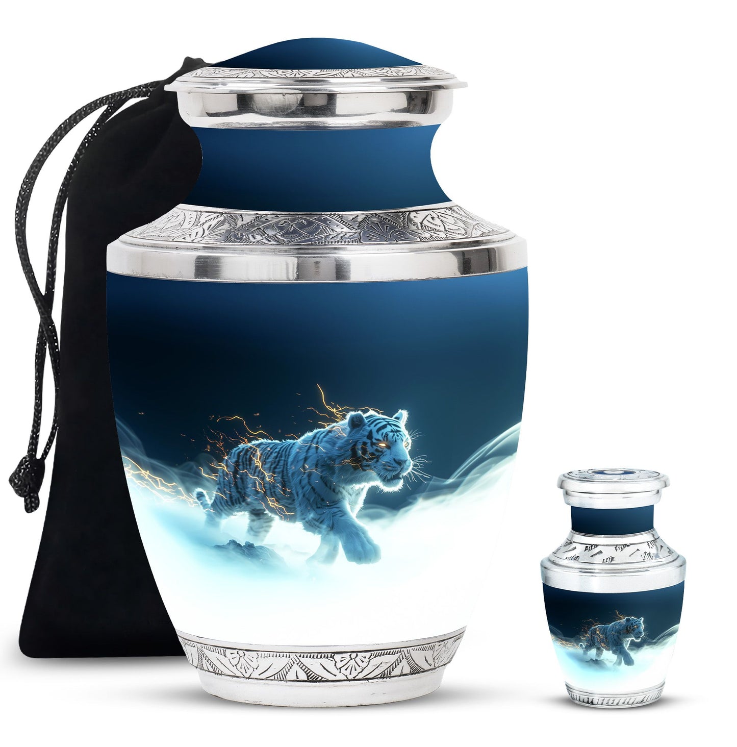 Tiger Theme Large Urn With 1 Keepsake Urn