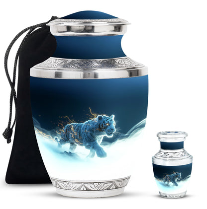 Tiger Theme Large Urn With 1 Keepsake Urn