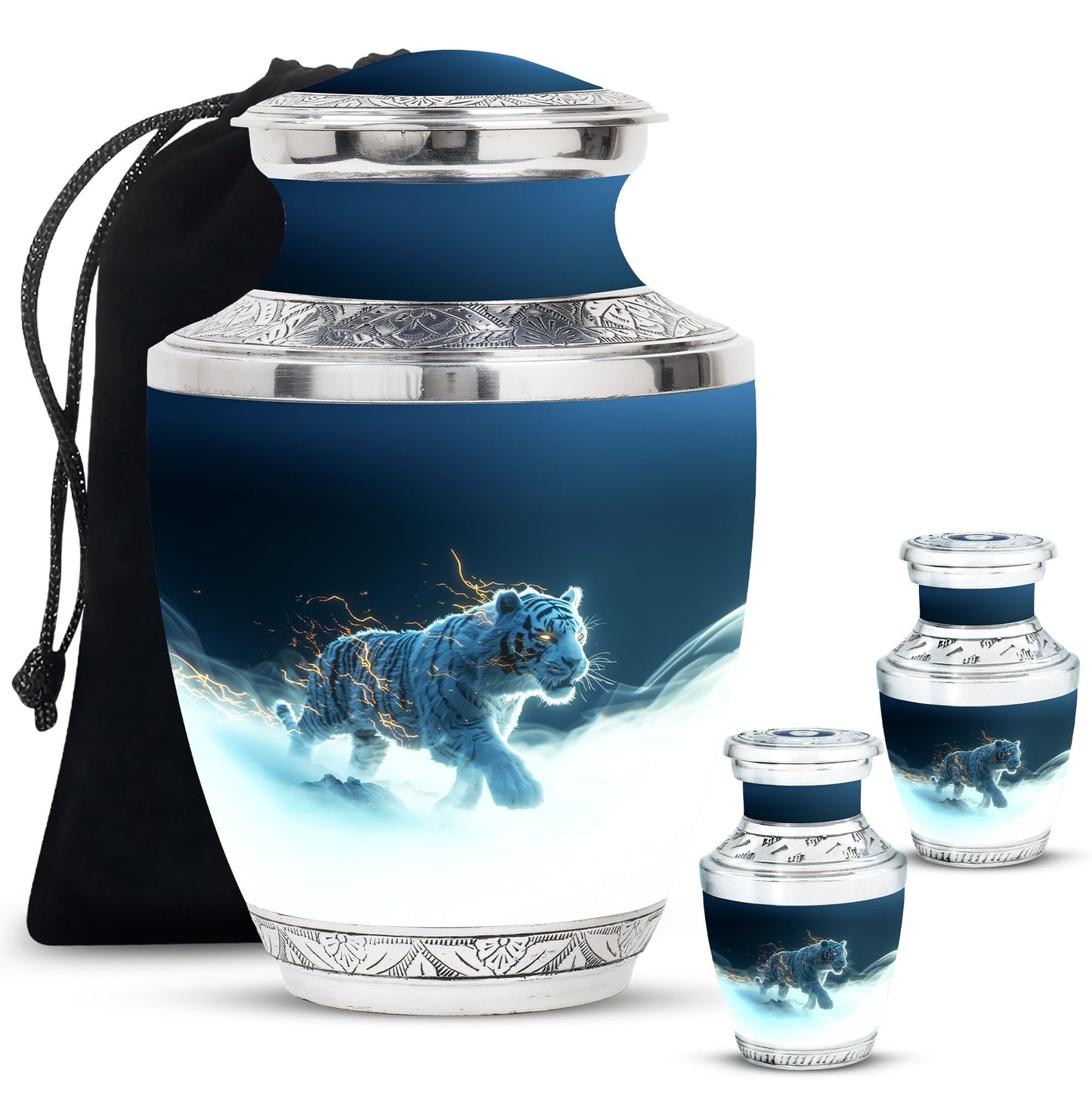 Tiger Theme Large Urn With 2 Keepsake Urn