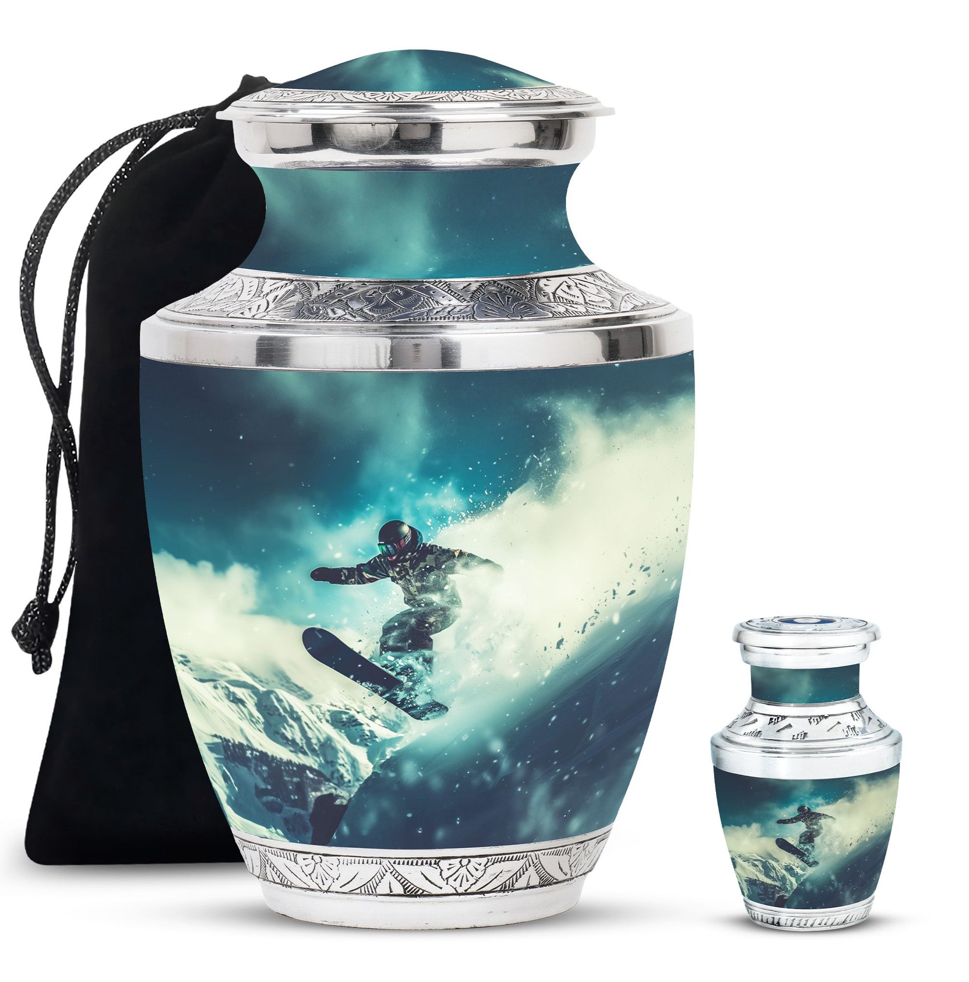 Snowboarding Theme Large Urn With 1 Keepsake Urn