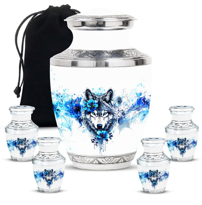Wolf Theme Large Urn With 4 Keepsake Urn