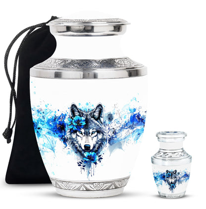 Wolf Theme Large Urn With 1 Keepsake Urn