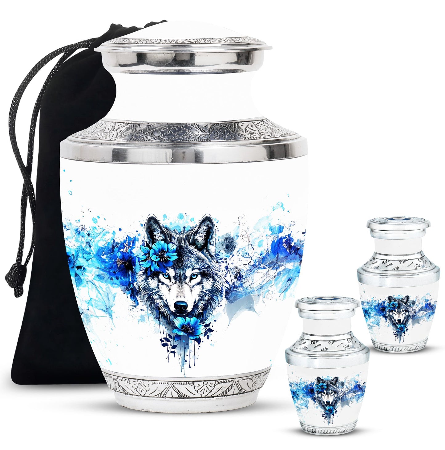 Wolf Theme Large Urn With 2 Keepsake Urn