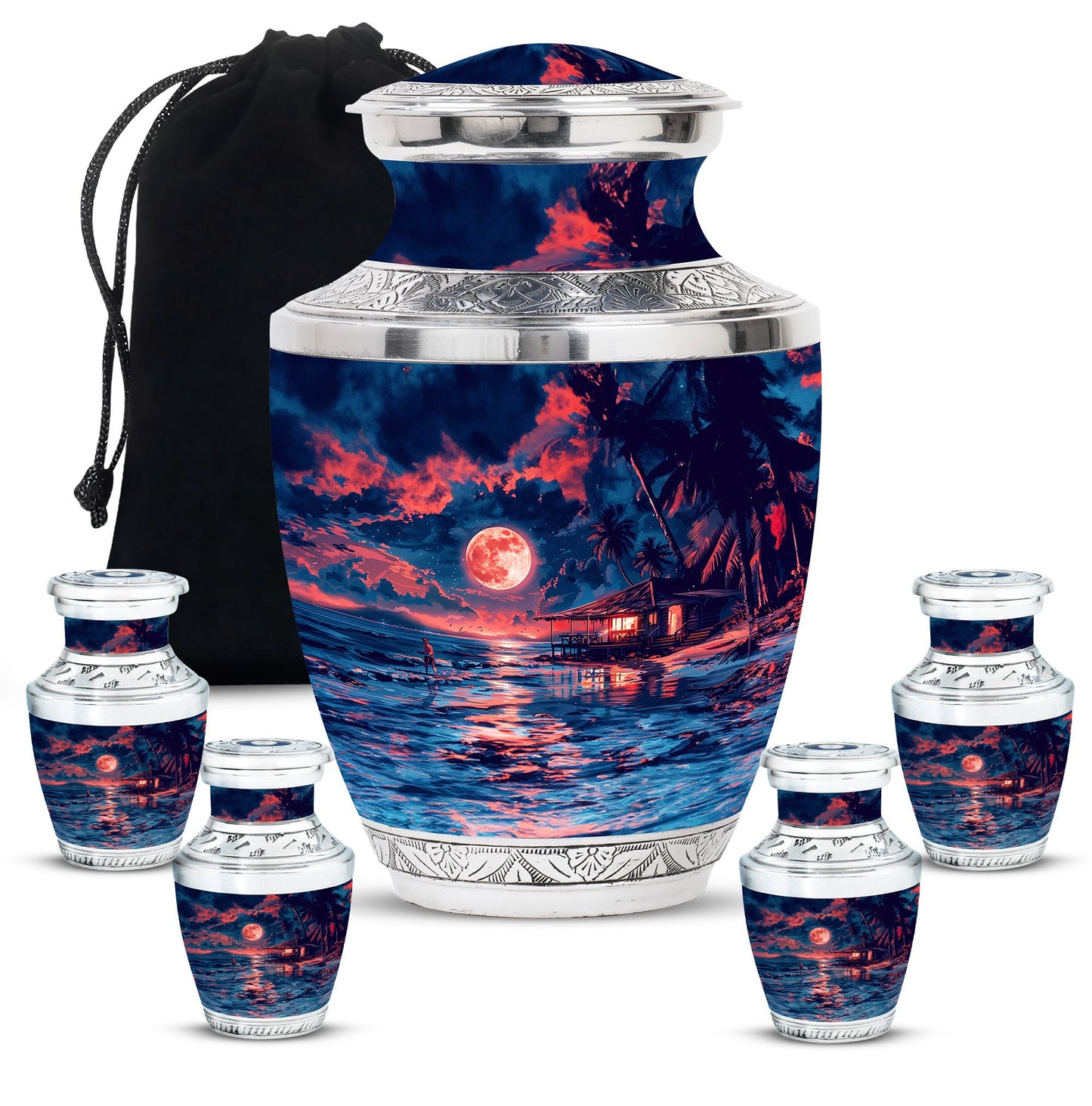 Night Beach Theme Large Urn With 4 Keepsake Urn