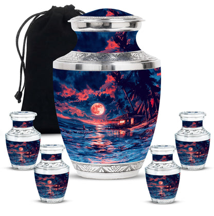 Night Beach Theme Large Urn With 4 Keepsake Urn