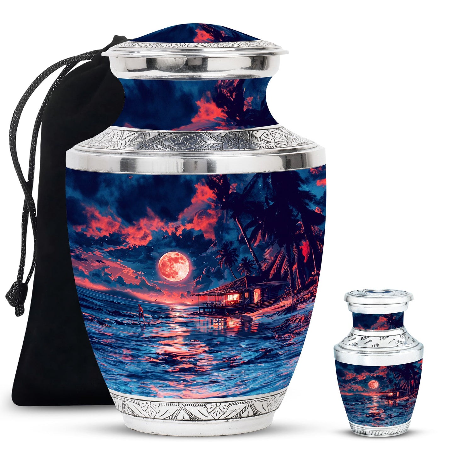 Night Beach Theme Large Urn With 1 Keepsake Urn