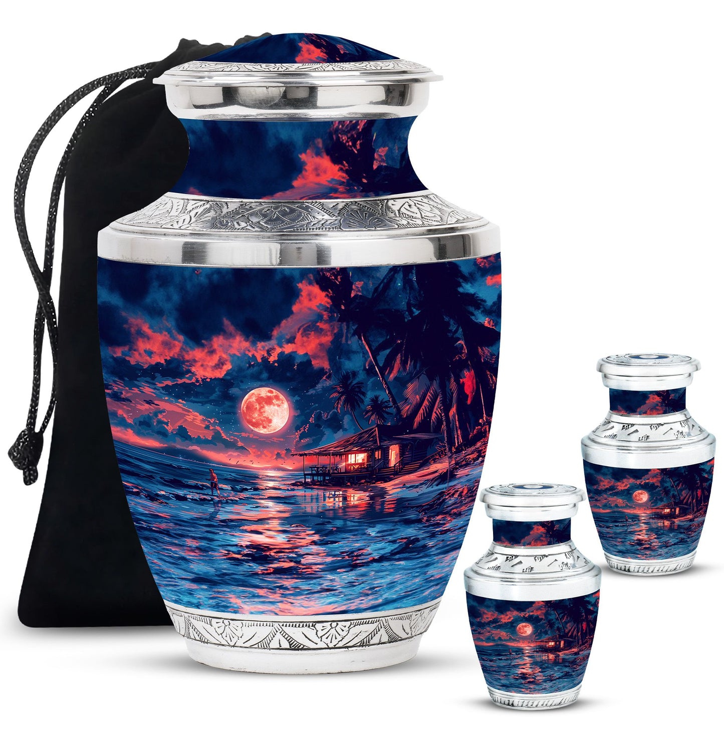 Night Beach Theme Large Urn With 2 Keepsake Urn