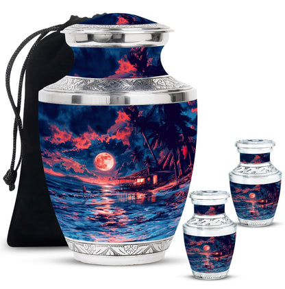 Night Beach Theme Large Urn With 2 Keepsake Urn