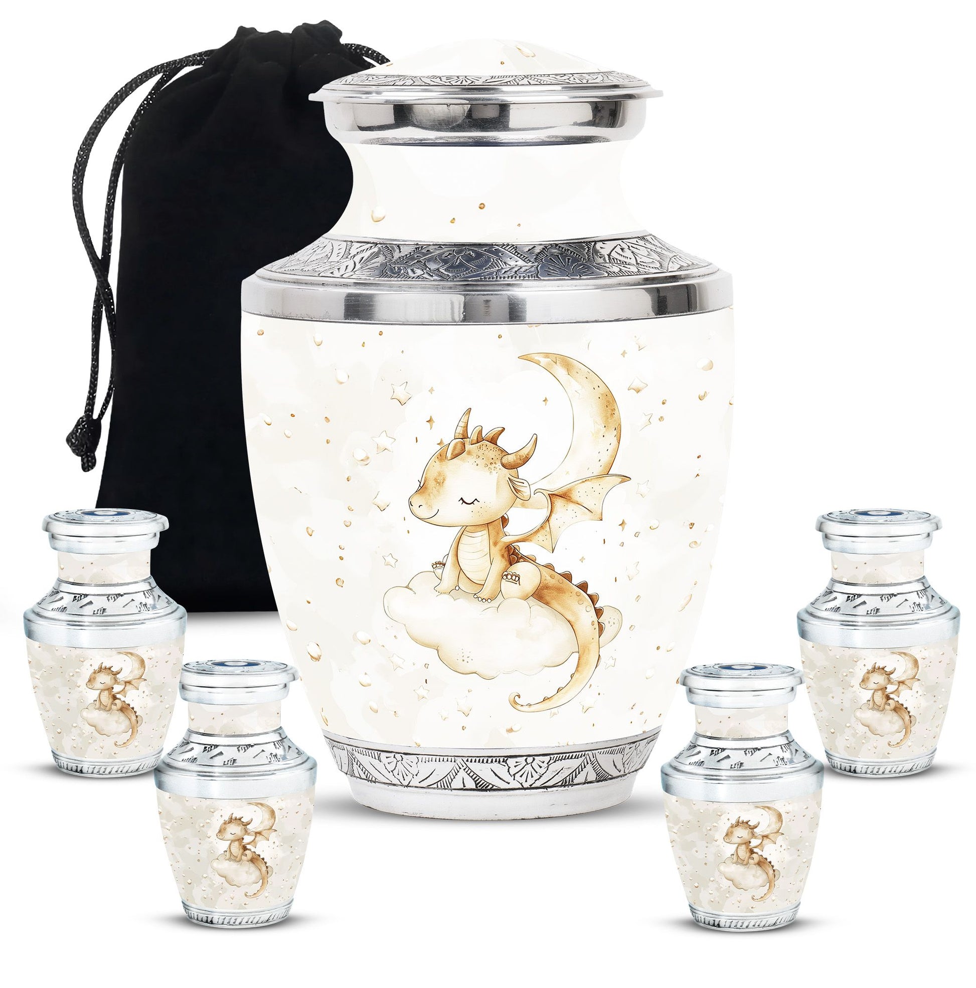 Dragons Theme Large Urn With 4 Keepsake Urn