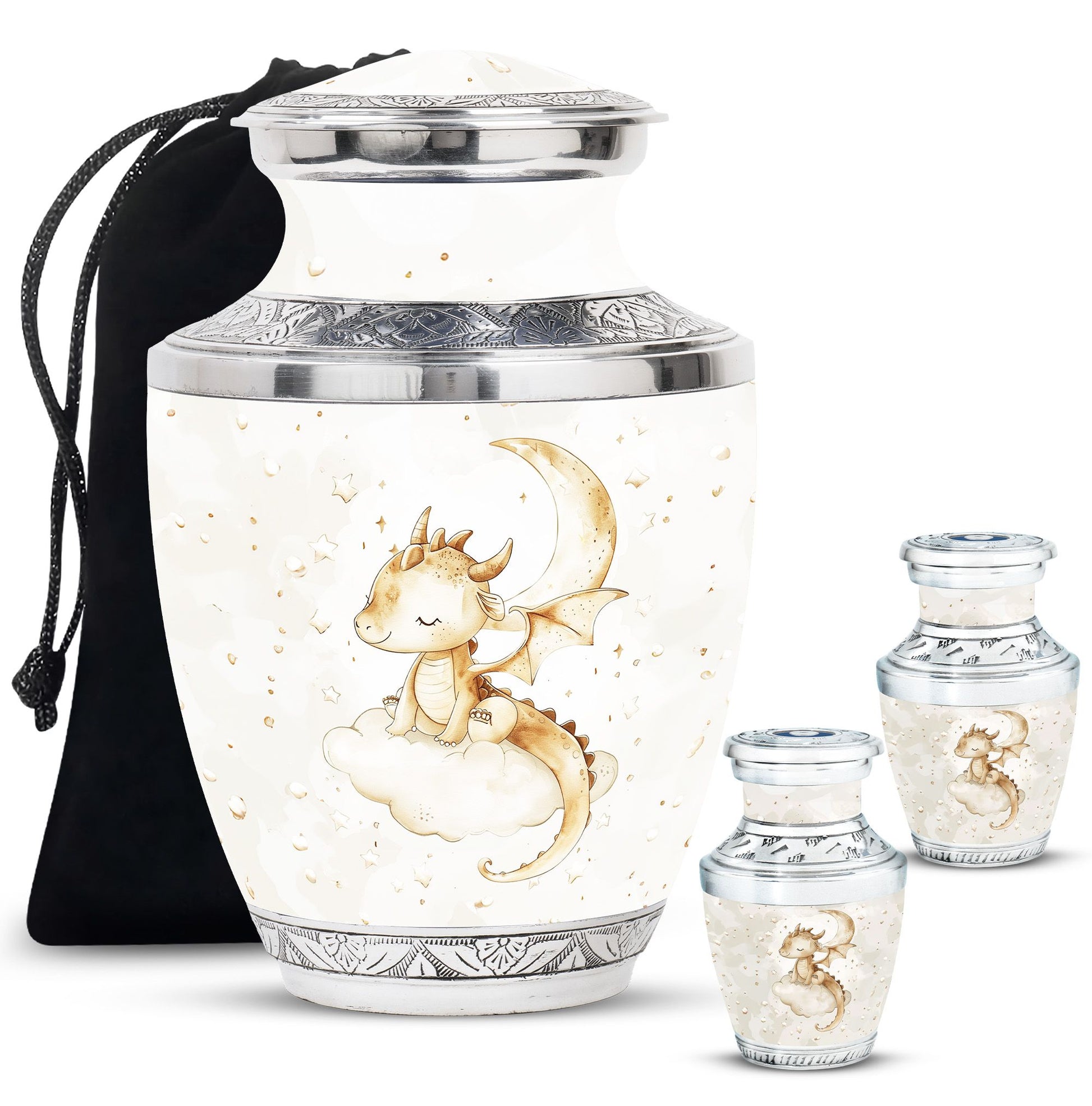 Dragons Theme Large Urn With 2 Keepsake Urn