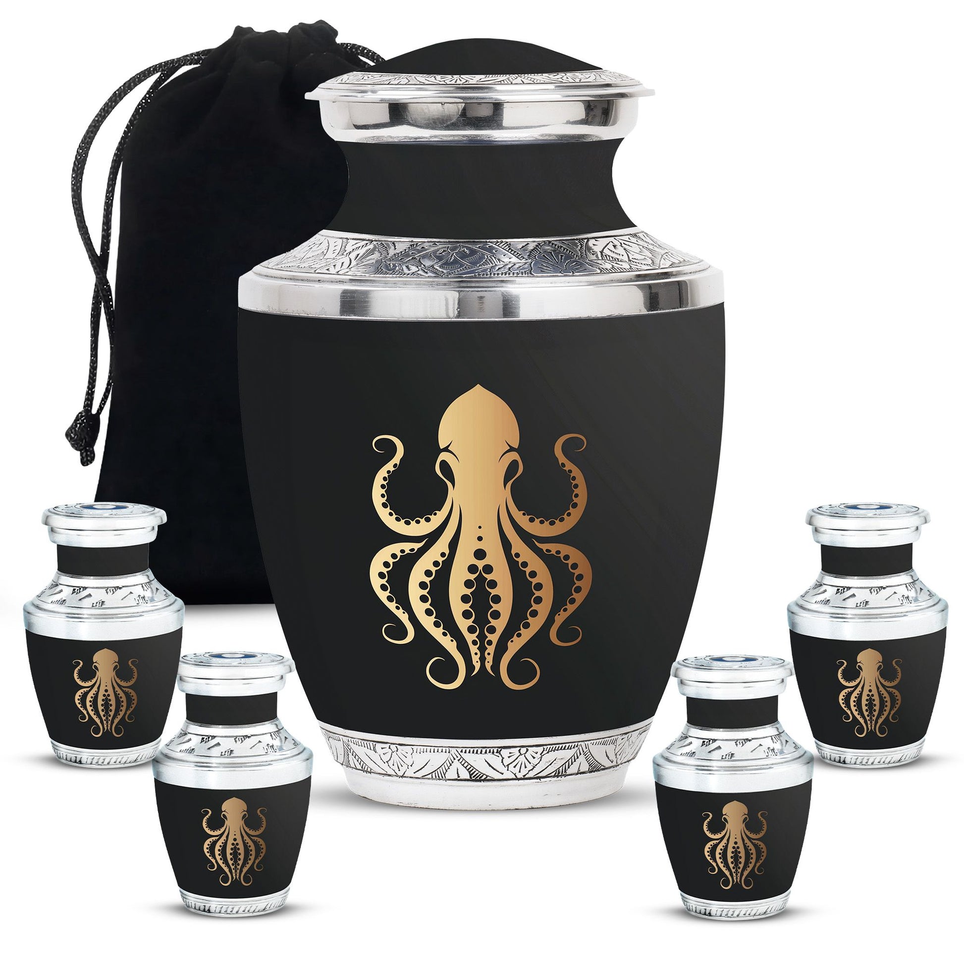 Octopus Theme Large Urn With 4 Keepsake Urn