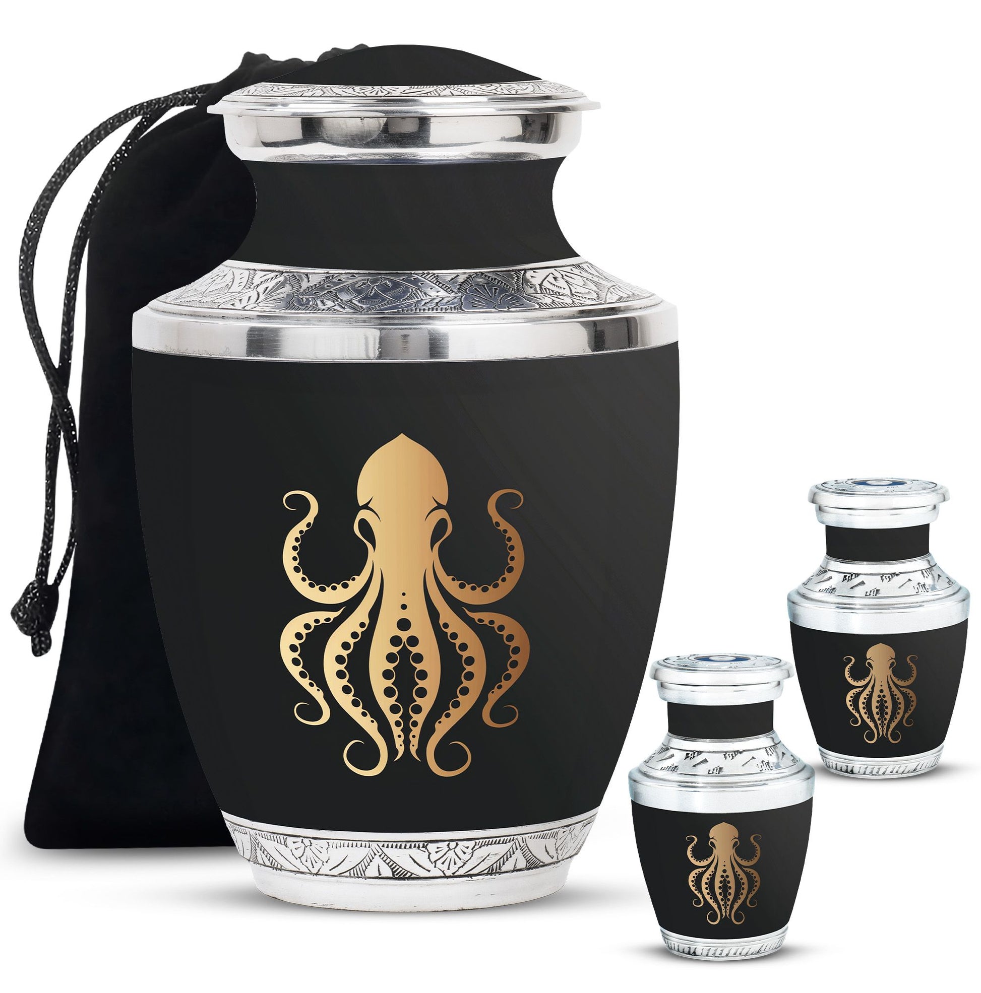 Octopus Theme Large Urn With 2 Keepsake Urn