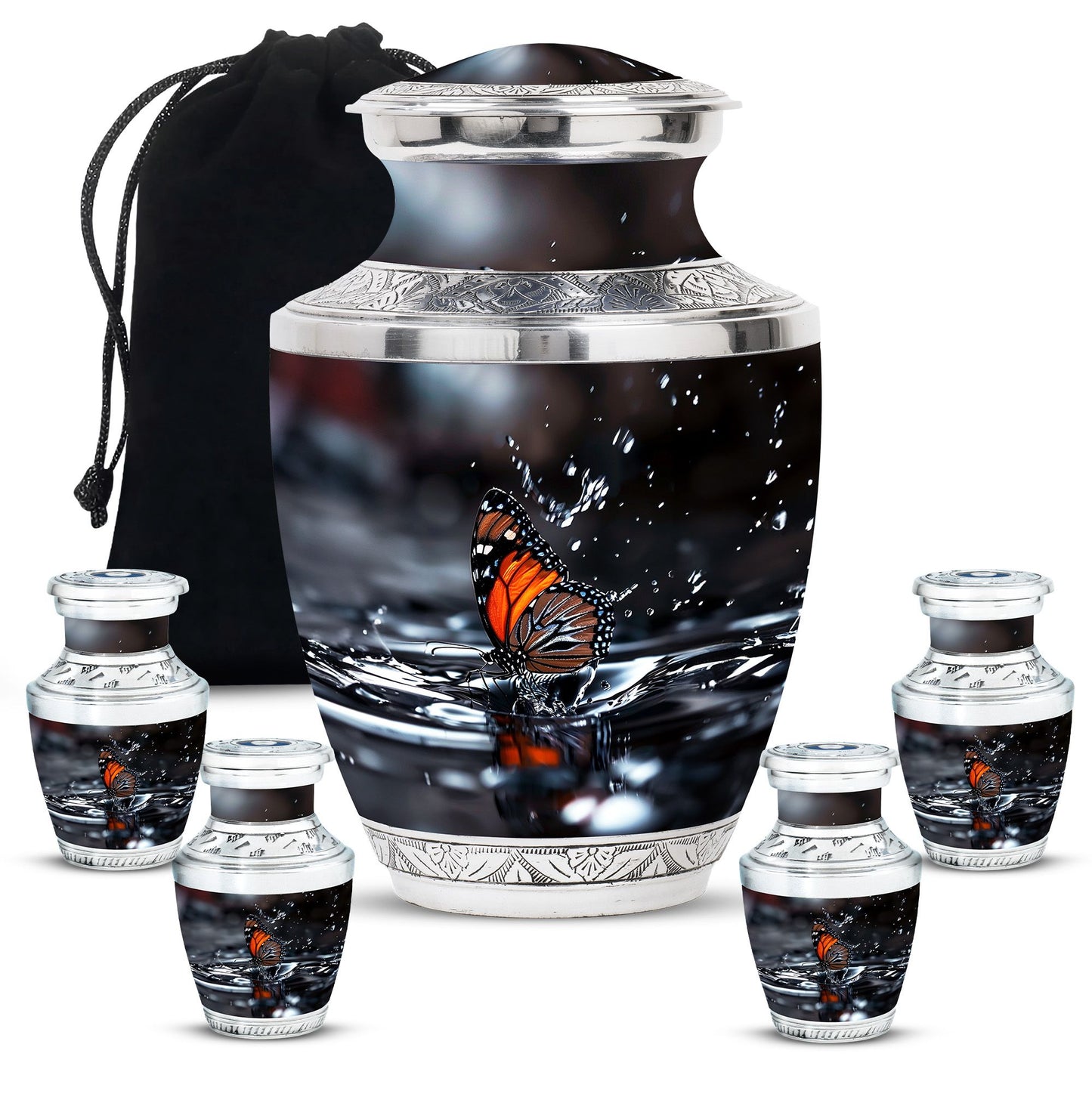 Butterfly Theme Large Urn With 4 Keepsake Urn