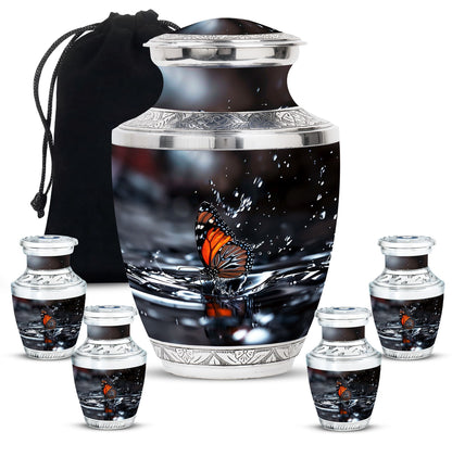Butterfly Theme Large Urn With 4 Keepsake Urn