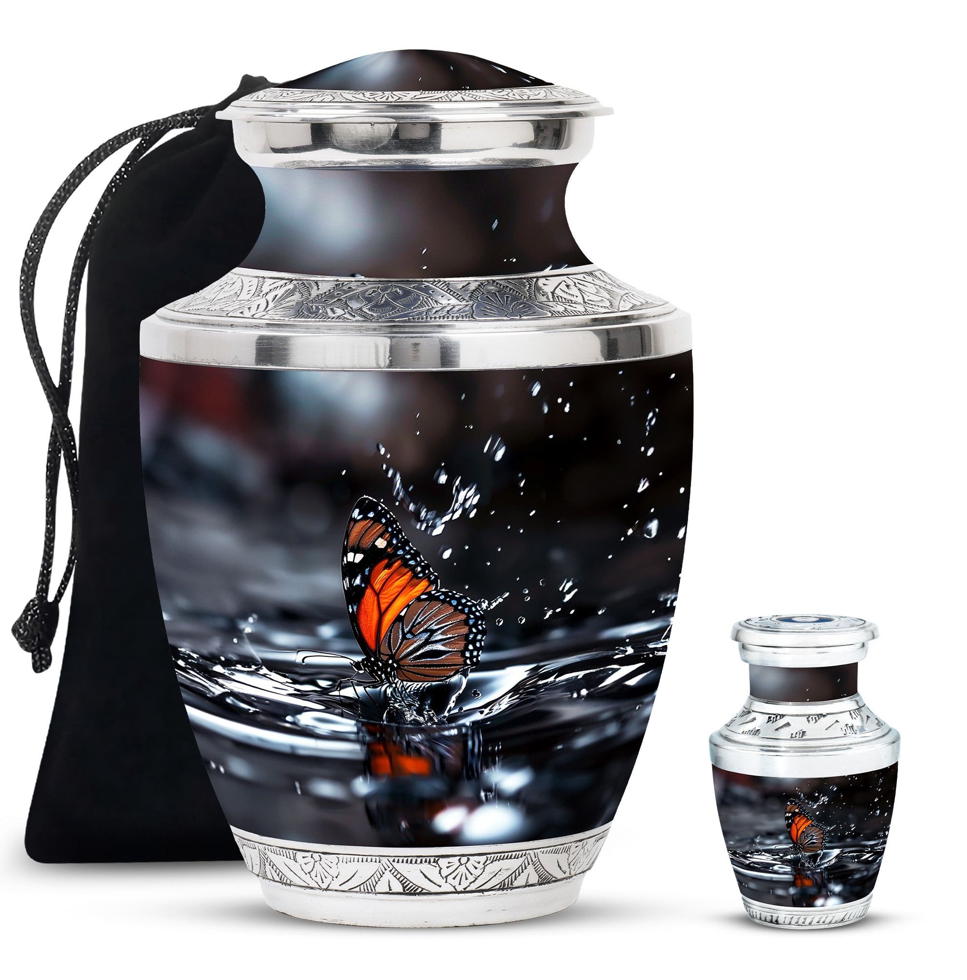 Butterfly Theme Large Urn With 1 Keepsake Urn