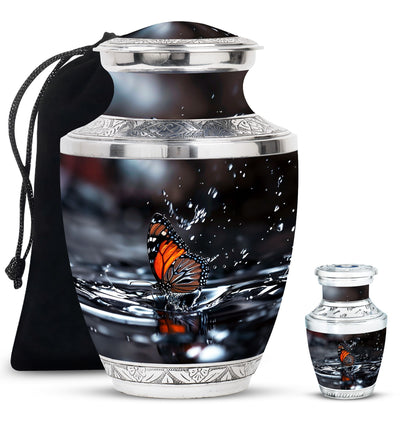 Butterfly Theme Large Urn With 1 Keepsake Urn