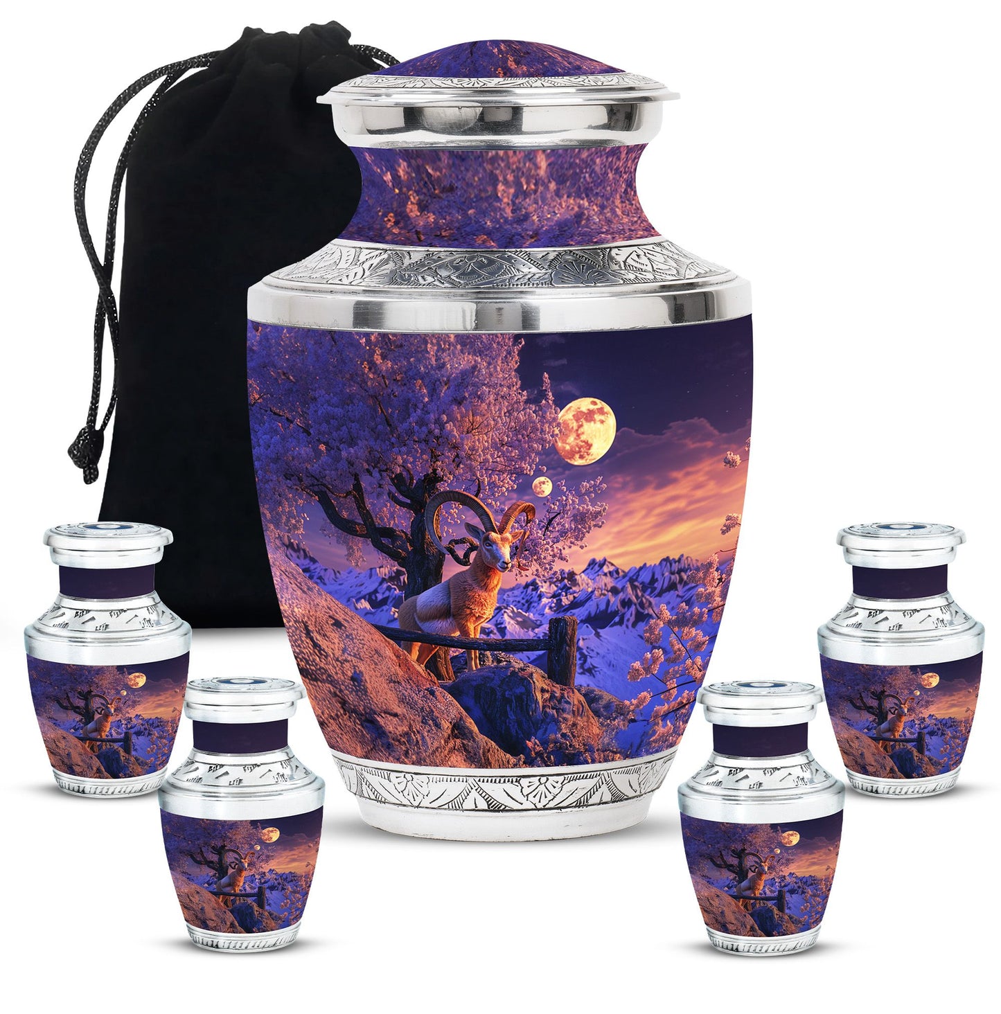 Goat Theme Large Urn With 4 Keepsake Urn