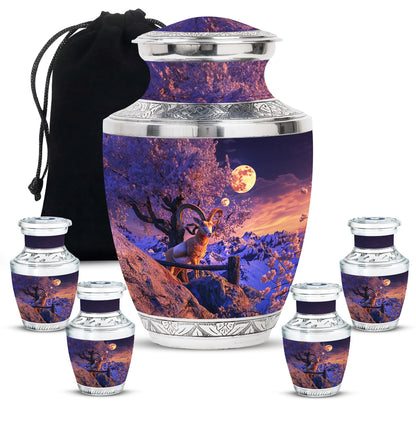 Goat Theme Large Urn With 4 Keepsake Urn