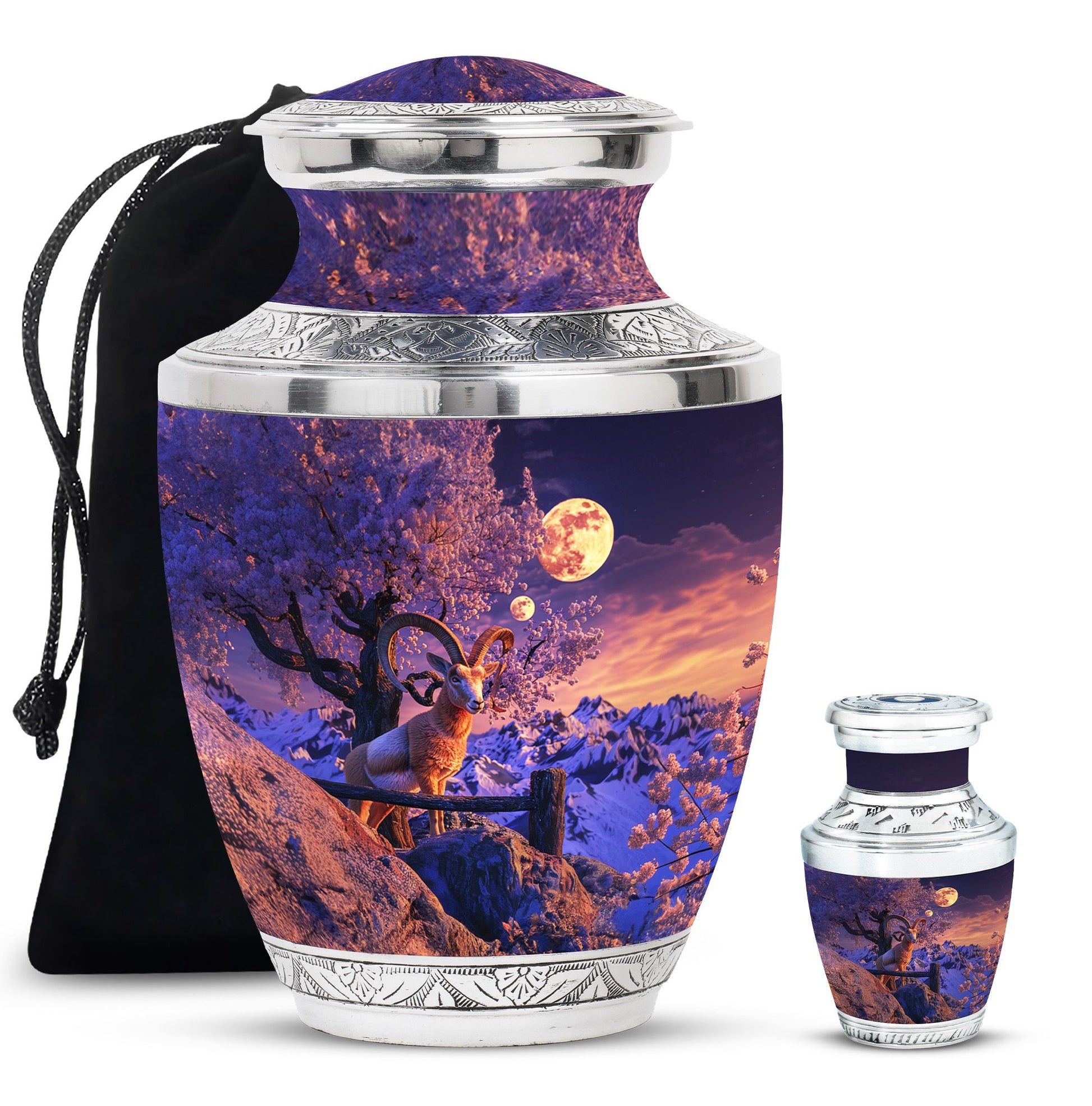 Goat Theme Large Urn With 1 Keepsake Urn