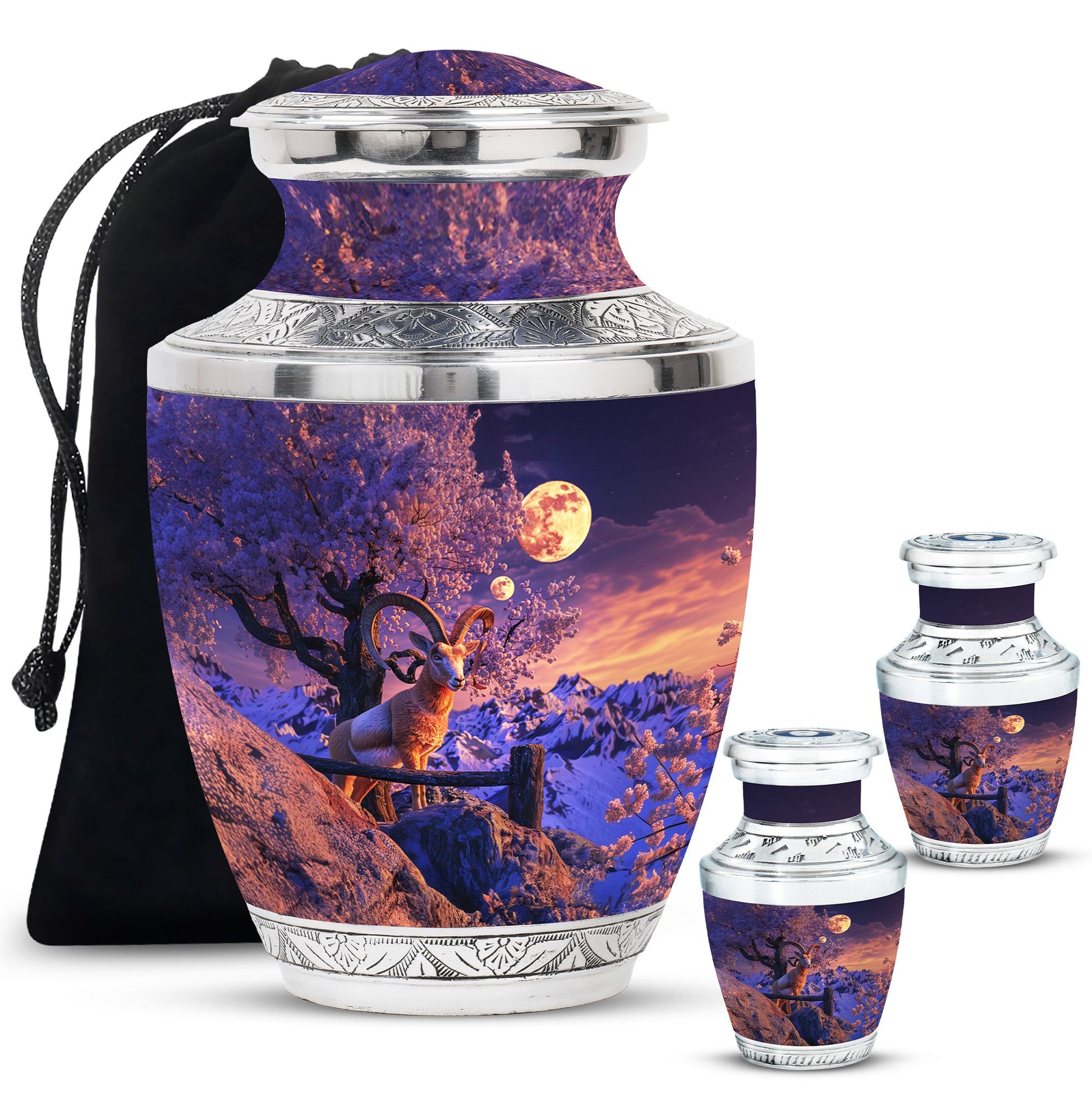 Goat Theme Large Urn With 2 Keepsake Urn