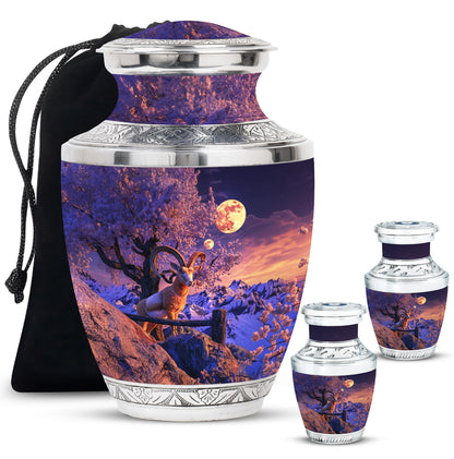 Goat Theme Large Urn With 2 Keepsake Urn