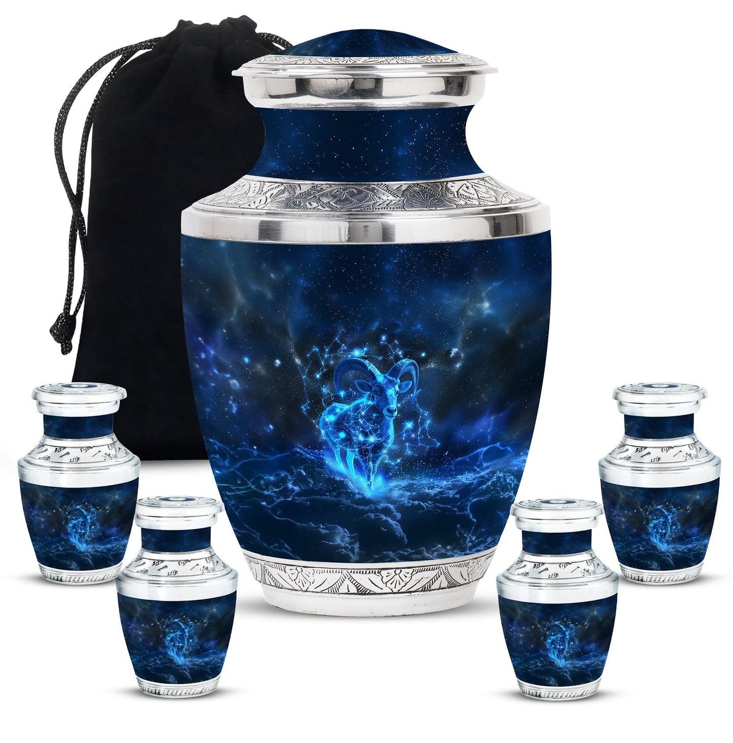 Goat Theme Large Urn With 4 Keepsake Urn