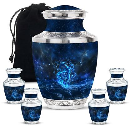 Goat Theme Large Urn With 4 Keepsake Urn