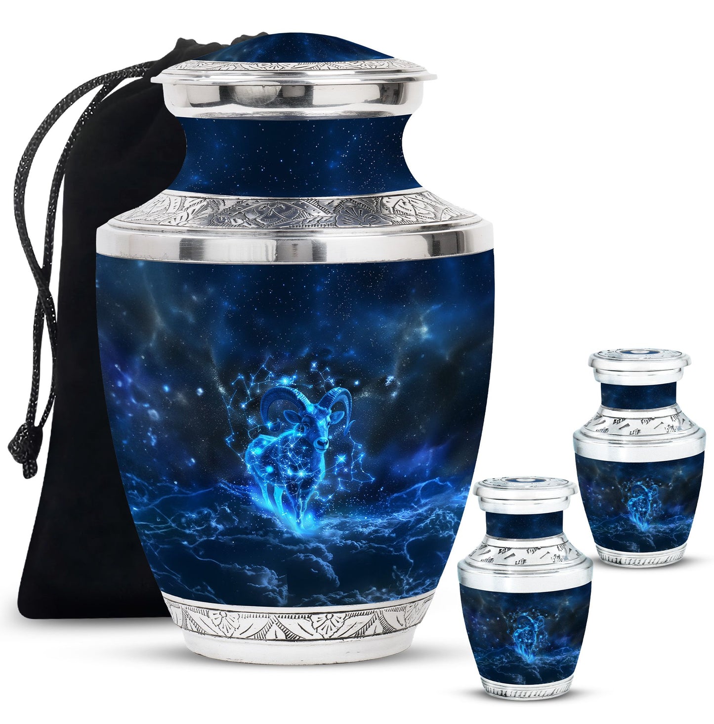 Goat Theme Large Urn With 2 Keepsake Urn