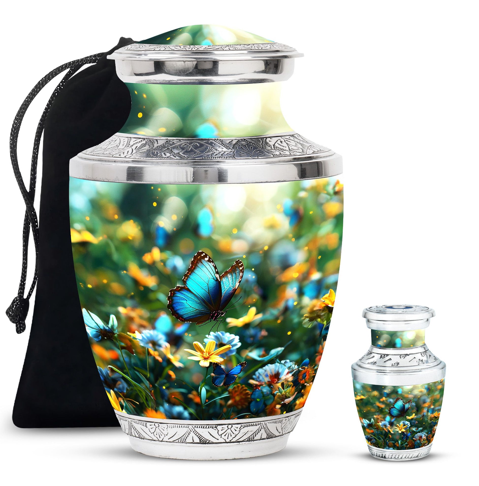 Butterfly Theme Large Urn With 1 Keepsake Urn