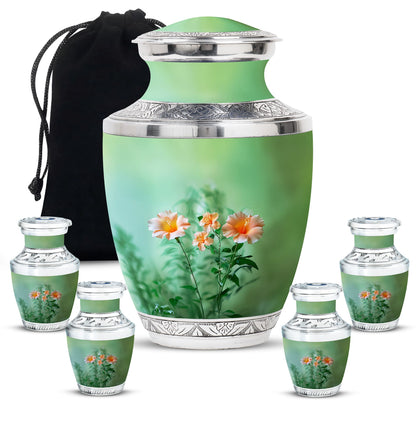 Flowers Theme Large Urn With 4 Keepsake Urn