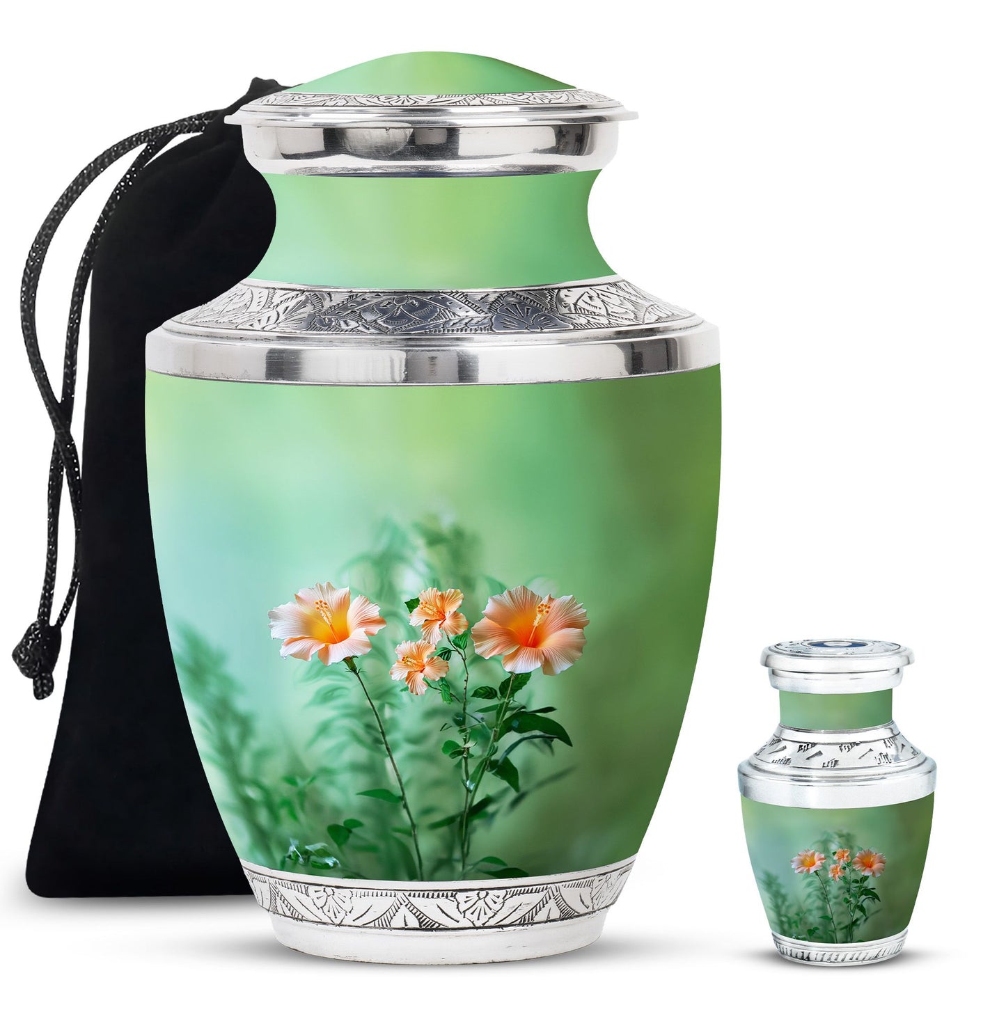 Flowers Theme Large Urn With 1 Keepsake Urn