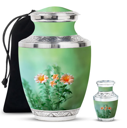 Flowers Theme Large Urn With 1 Keepsake Urn
