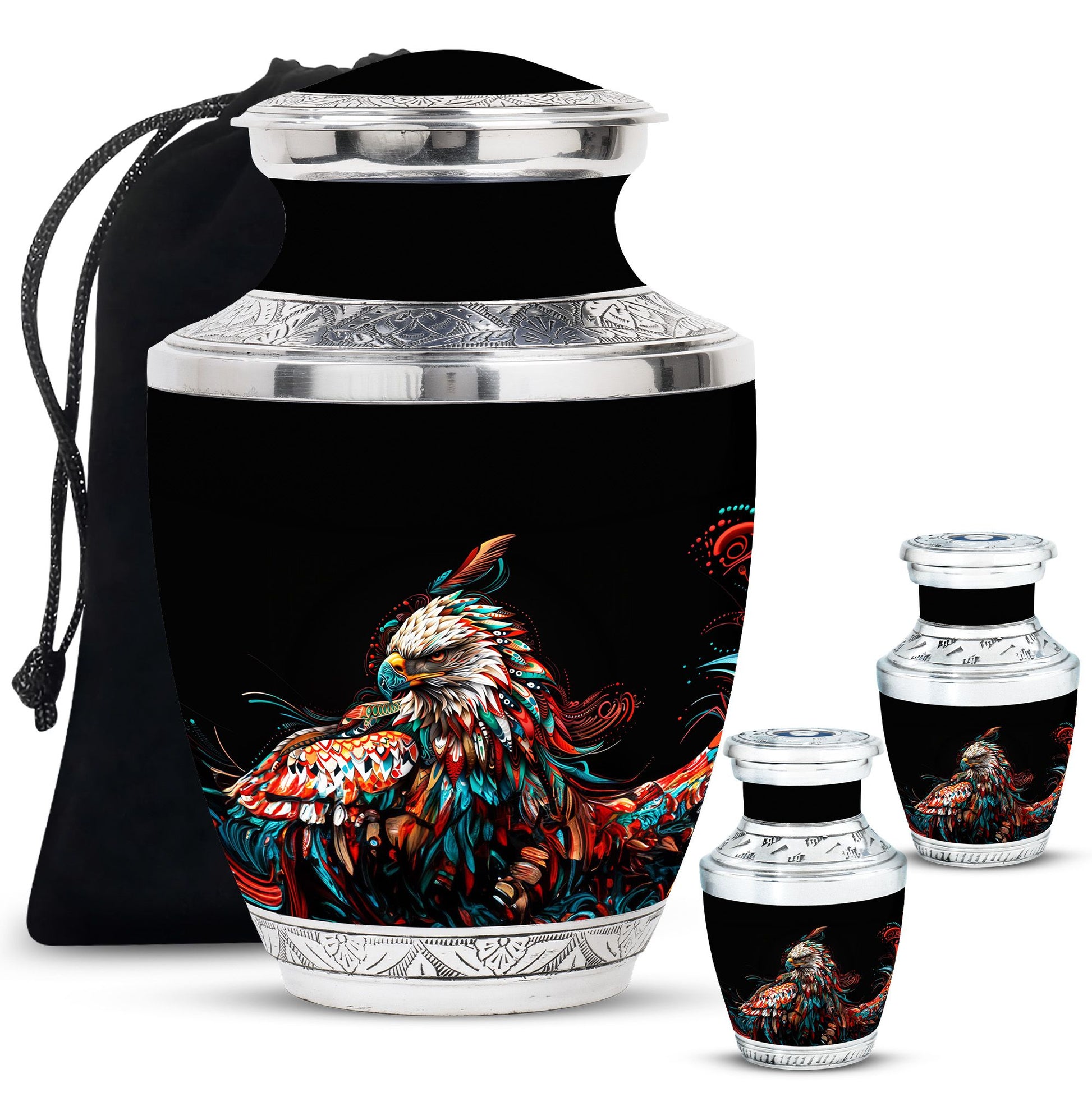 Eagle Theme Large Urn With 2 Keepsake Urn