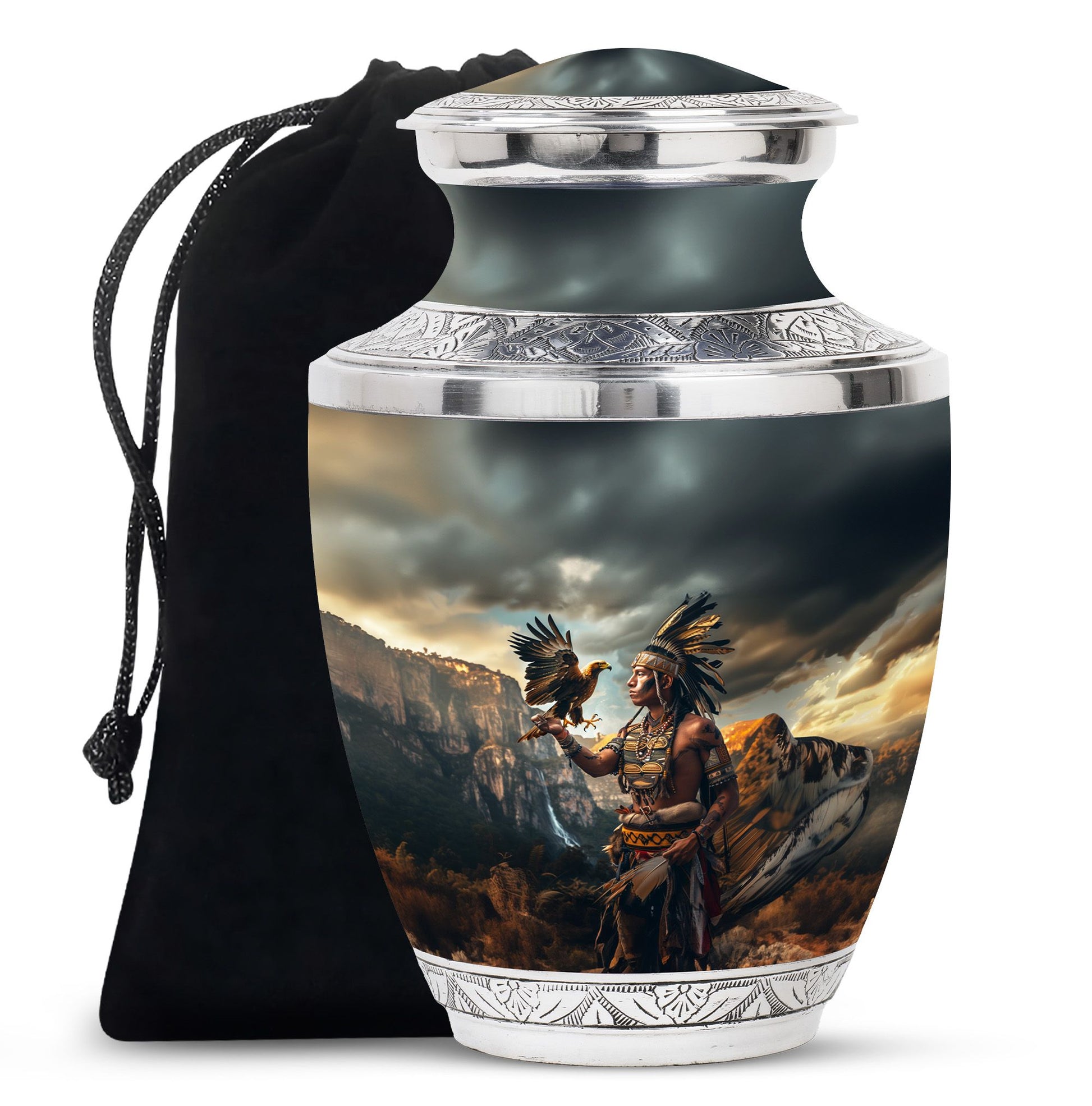 Tribe Man Theme Large Urn 10 Inch