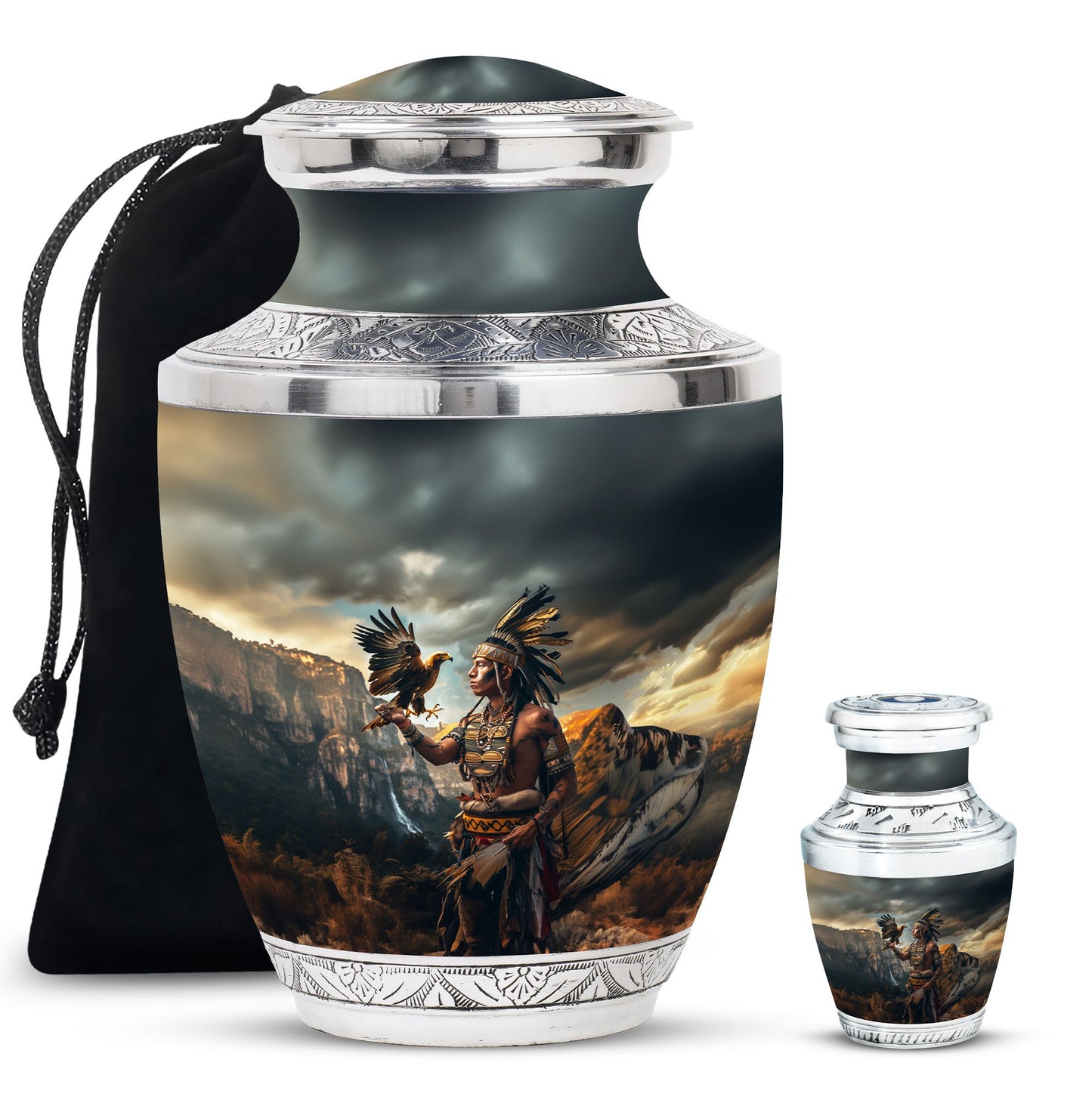 Tribe Man Theme Large Urn With 1 Keepsake Urn