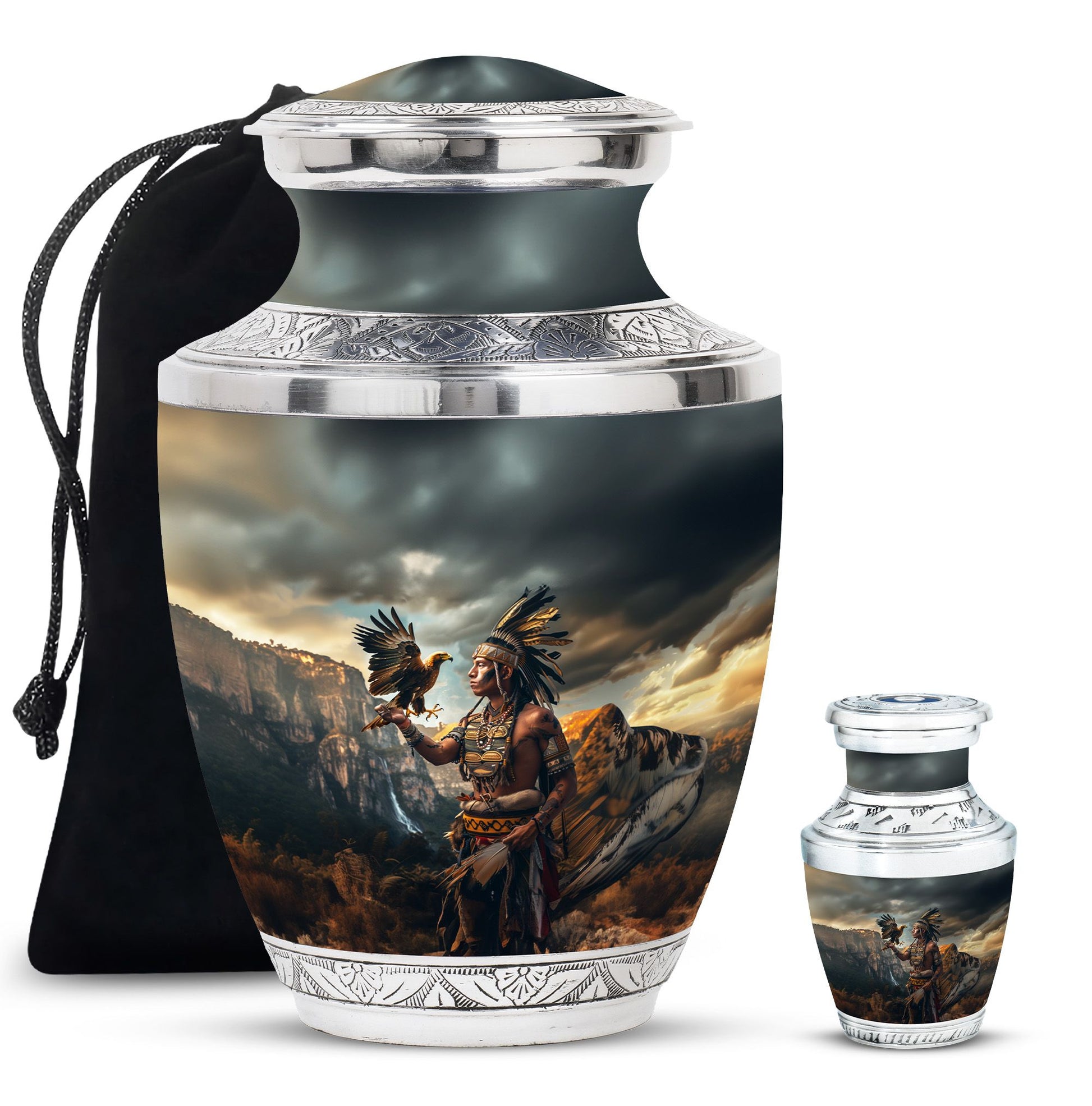 Tribe Man Theme Large Urn With 1 Keepsake Urn