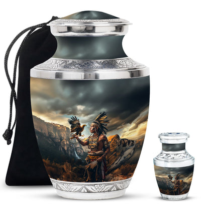 Tribe Man Theme Large Urn With 1 Keepsake Urn