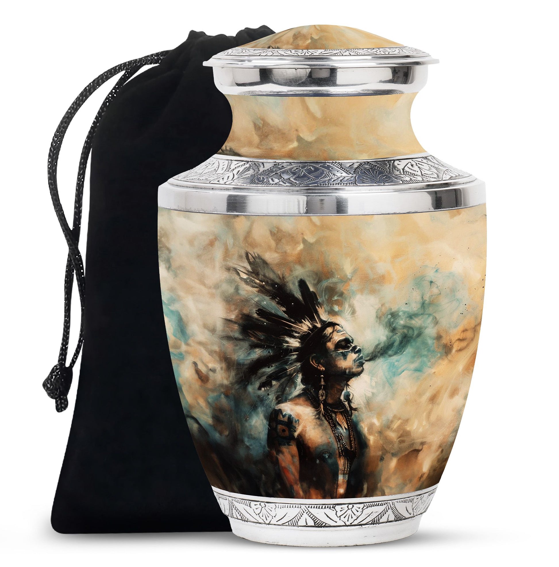 Tribe Man Theme Large Urn 10 Inch