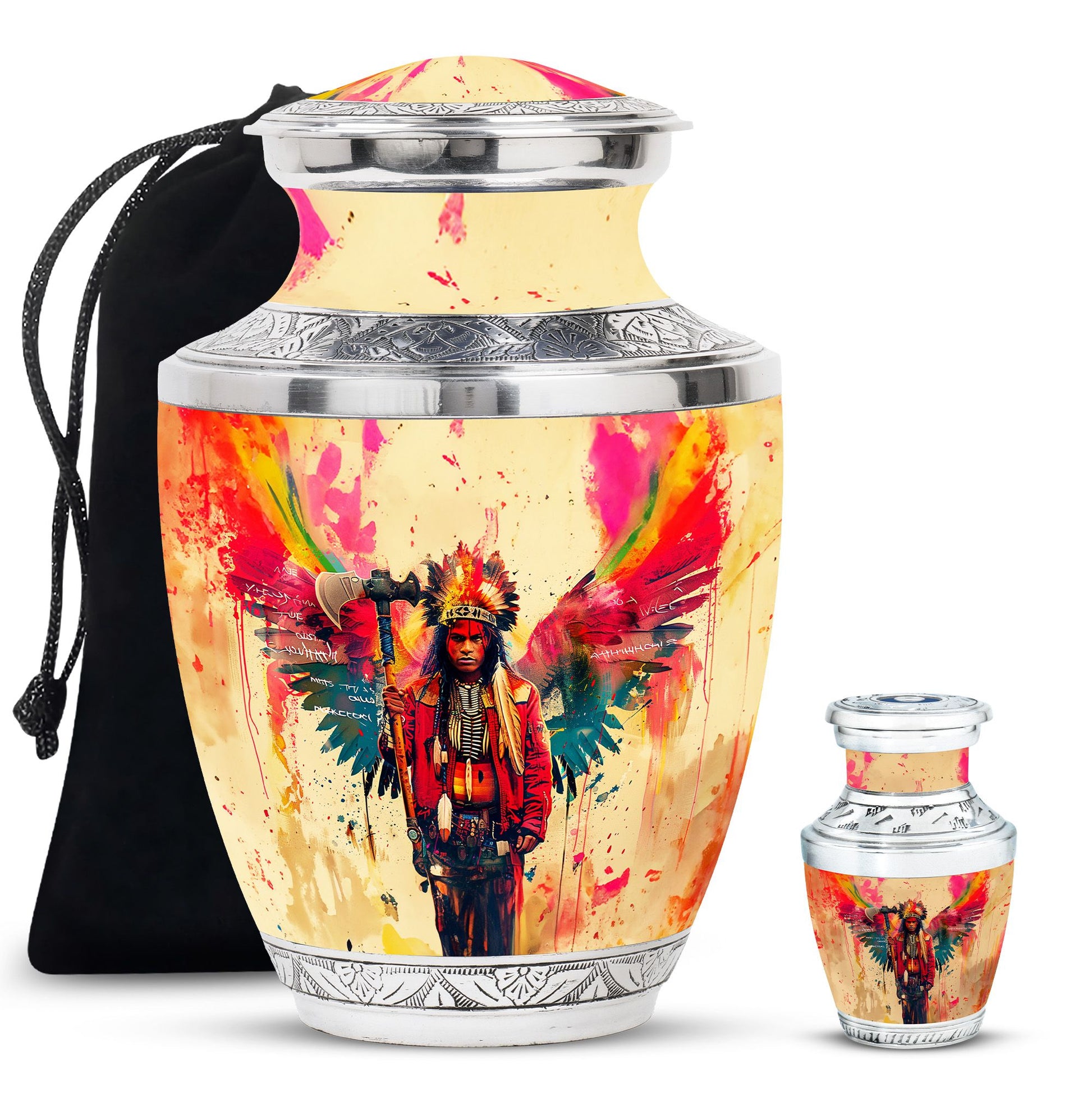Tribe Man Theme Large Urn With 1 Keepsake Urn