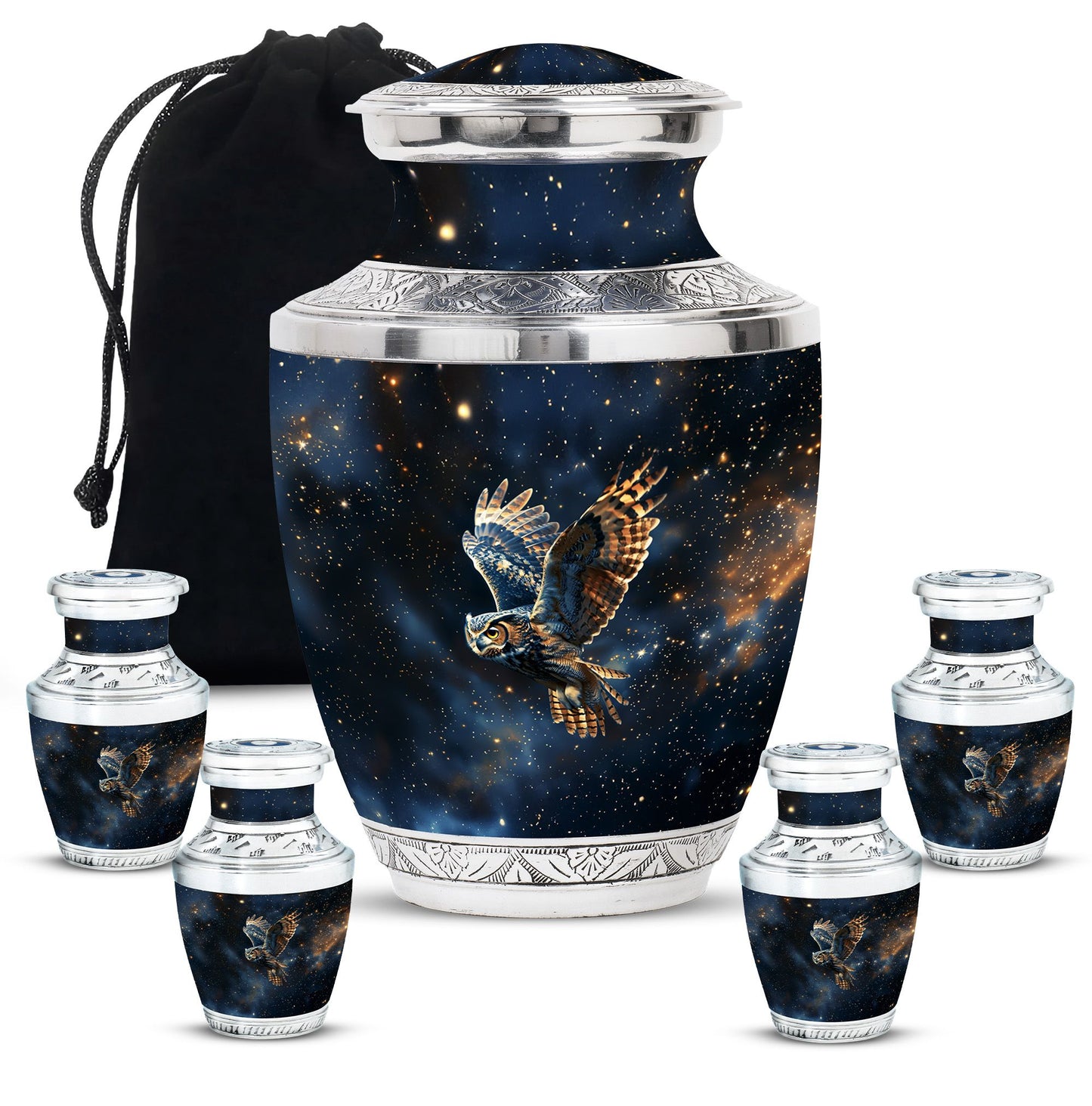 Owl Theme Large Urn With 4 Keepsake Urn