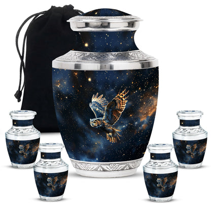 Owl Theme Large Urn With 4 Keepsake Urn