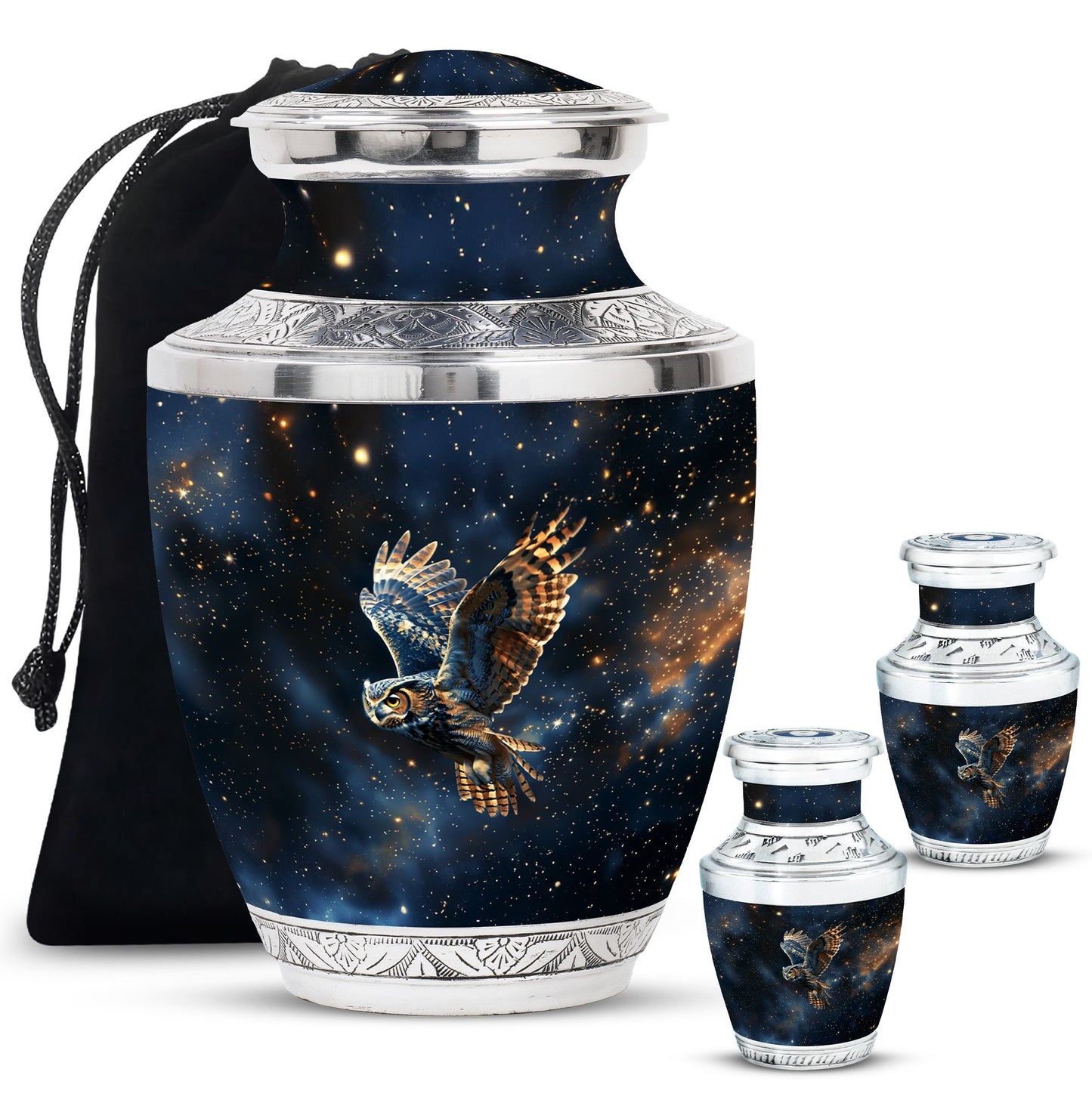 Owl Theme Large Urn With 2 Keepsake Urn