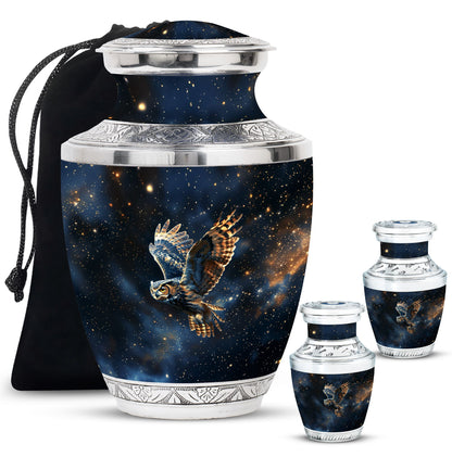 Owl Theme Large Urn With 2 Keepsake Urn
