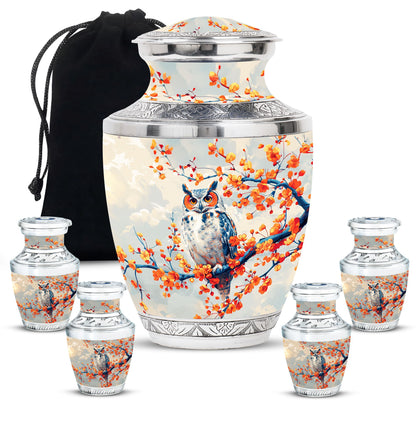 Owl Theme Large Urn With 4 Keepsake Urn
