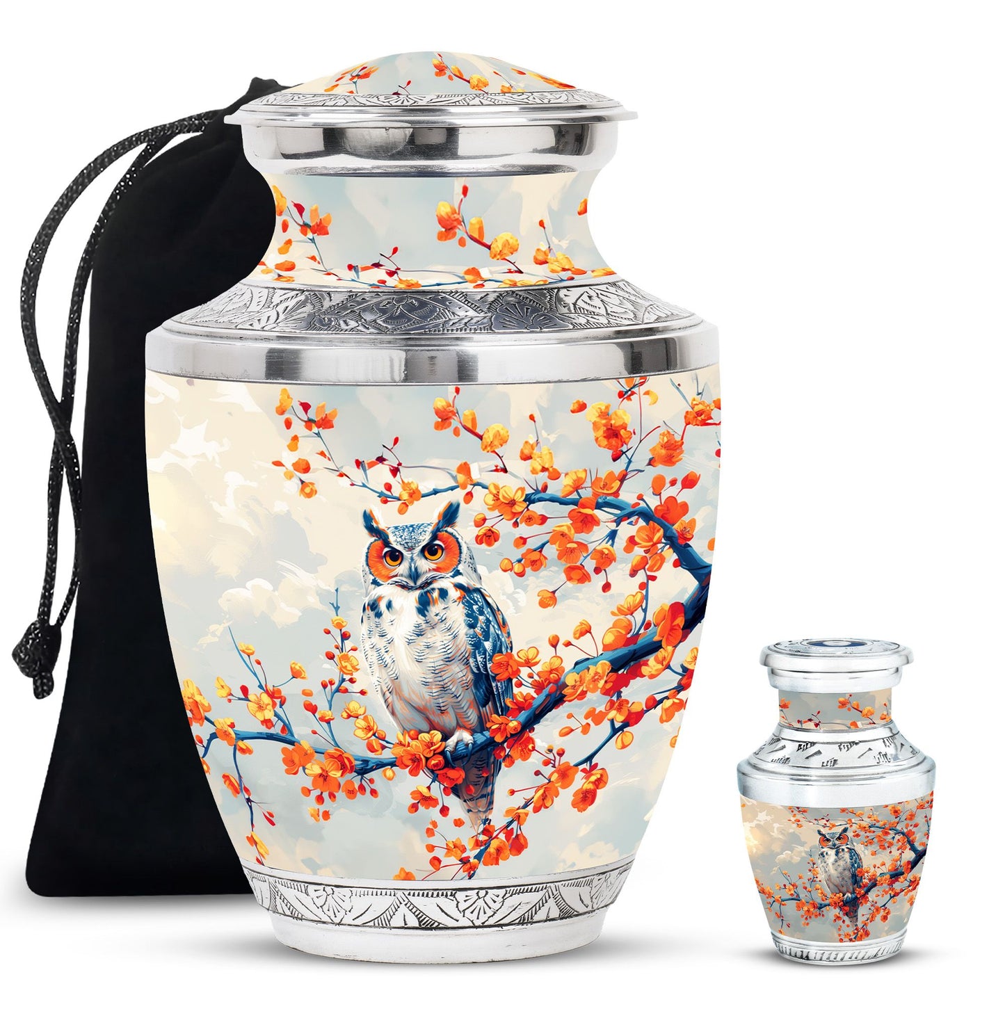 Owl Theme Large Urn With 1 Keepsake Urn