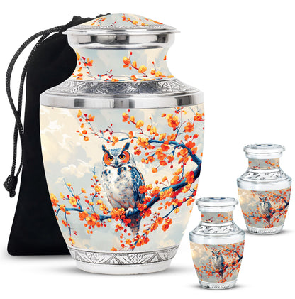 Owl Theme Large Urn With 2 Keepsake Urn