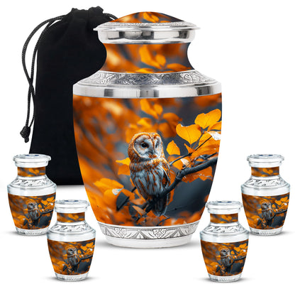 Owl Theme Large Urn With 4 Keepsake Urn