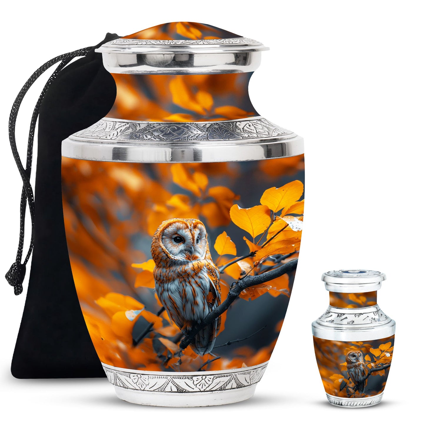 Owl Theme Large Urn With 1 Keepsake Urn